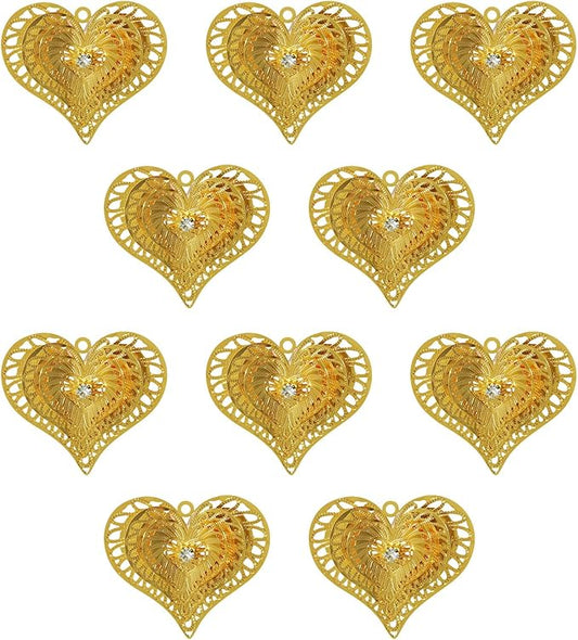 10pcs Gold Heart Shape Suncatcher Parts Hanging Window Pendant DIY Metal Part Ornament Hand-Crafts Gifts