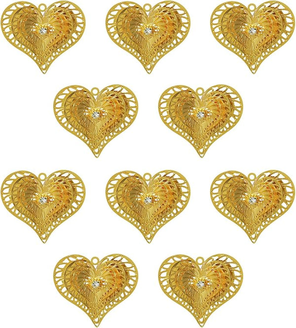 10pcs Gold Heart Shape Suncatcher Parts Hanging Window Pendant DIY Metal Part Ornament Hand-Crafts Gifts