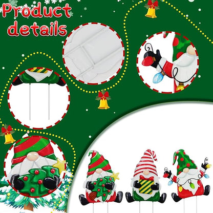 3 Pack Metal Christmas Yard Signs Decor for Multiple Stacked, Christmas Yard Stakes with Gnomes Fall Yard Decor for Outside Garden Yard Lawn Porch