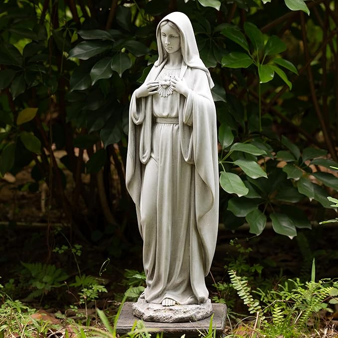 BC Catholic Immaculate Heart of Virgin Mary Statue, 24.5" H Large Holy Mother Statue for Garden, Mother Mary Outdoor Décor for Yard Patio Lawn Hallway, Catholic Gift, Handpainted by Buildclassic