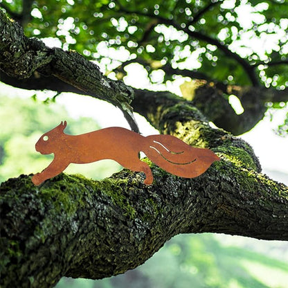 CREATCABIN Metal Rusty Running Squirrel to Screw in Wood Rust Silhouette Squirrel Decor Art Ornament Exquisite Animal Sculpture Tree Stake Decoration for Home Garden Yard Outdoor 11.81 x 3.94inch