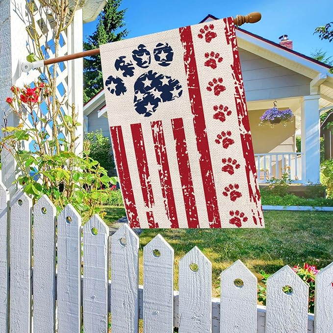 4th of July House Flag Dog Stars and Stripes Double Sided USA Flag Patriotic Memorial Day Independence Day Yard Outdoor Decorations 28x40 Inch