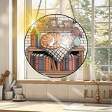 VAIIEYO Cat Sun Catcher Stained Glass Window Hanging Ornament, Handmade Bookshelf Sun Catcher Animal Decoration with Hooks for Window Garden Home, Mother's Day & Birthday Housewarming Gift (7.8 inch)