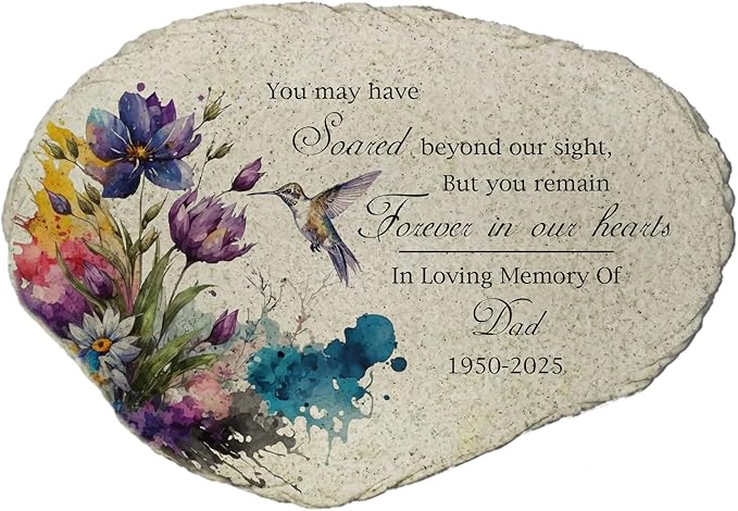 Personalized Memorial Garden Stone Floral Hummingbird Forever in Our Hearts Outdoor Remembrance Gift
