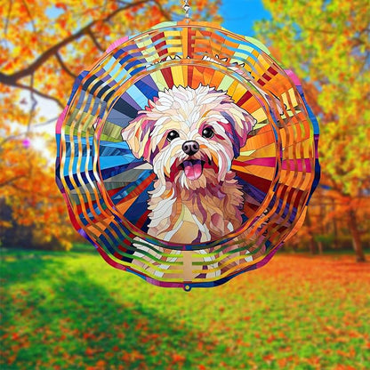 Maltese Dog Wind Spinner Pet Dog Memorial Gifts, Vibrant 3D Kinetic Aluminum Metal Yard Art, Loss of Dogs Sympathy Gifts, Hanging Outdoor Garden Decor, 8" Wind Sculptures for Patio, Porch (Maltese1)