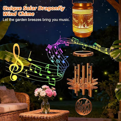 Dragonfly Solar Wind Chimes for Outside, Gifts for Mothers Day Mom Women Grandma Birthday Memorial Teacher, 32" Windchimes Outdoor Decor Hanging Solar Lantern for Garden Porch Patio Backyard
