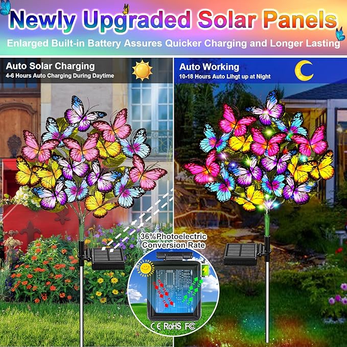 WEITEXS Solar Garden Lights Solar Lights Outdoor Waterproof Solar Lights 4 Pack with New Upgraded 144 LED 68 Butterflys Outdoor Solar Lights for Yard Outside Garden Pathway Decor Gifts for Women