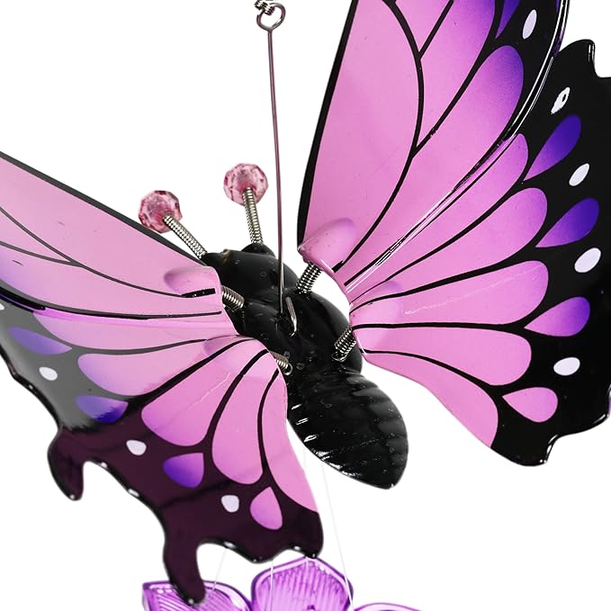 Exhart Wind Chimes, WindyWings Large Purple Butterfly Wind Chime with Fluttering Wings, Outdoor Plastic and Metal Lawn and Yard Decoration, 11 x 9.5 x 24 Inch