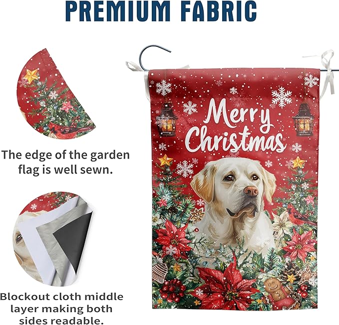 Christmas White Lab Garden Flag Merry Christmas Labrador Dog Yard Flag for Outside Xmas Flags 12x18 Double Sided Red Poinsettia Garden Flags Winter Porch Outdoor Decor