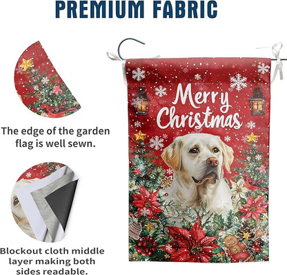 Christmas White Lab Garden Flag Merry Christmas Labrador Dog Yard Flag for Outside Xmas Flags 12x18 Double Sided Red Poinsettia Garden Flags Winter Porch Outdoor Decor