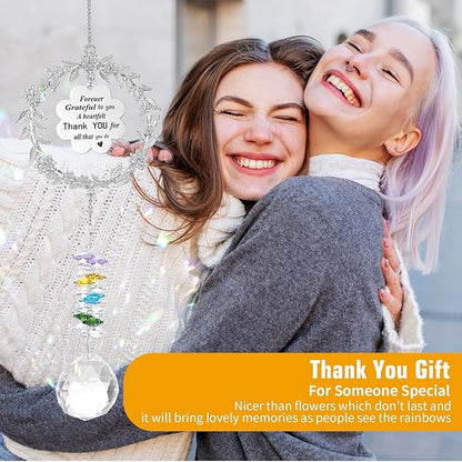 COMNICO Thank You Sun Catcher Gifts for Women, Friend Suncatcher Gifts with Engraved Thank You Message Colorful Crystal Hanging Ornament for Christmas Birthday Home Office Living Room Garden Decoratio
