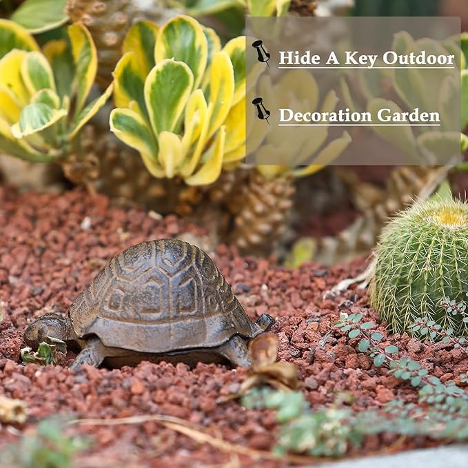 Key Hider Outdoor Turtle - Cast Iron Turtle Hidden Key Holder for Outside, Yard and Decoration Garden, Hide A Key Outdoor