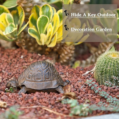 Key Hider Outdoor Turtle - Cast Iron Turtle Hidden Key Holder for Outside, Yard and Decoration Garden, Hide A Key Outdoor