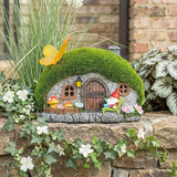 Solar Fairy Garden House Accessories, Outdoor Garden Statues with Butterfly Lights & Gnomes Gardening Gifts for Women, House Sculpture Figurine Outside Garden Decorations for Yard Patio Lawn Decor