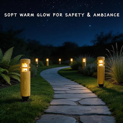 Solar Pathway Lights, 4 Pack LED Solar Lights Outdoor Waterproof, Wood-grain Color Style, Warm Yellow Light Auto On/Off, Solar Pathway Lights for Your Garden, Landscape, Path, Yard, Walkway Decor