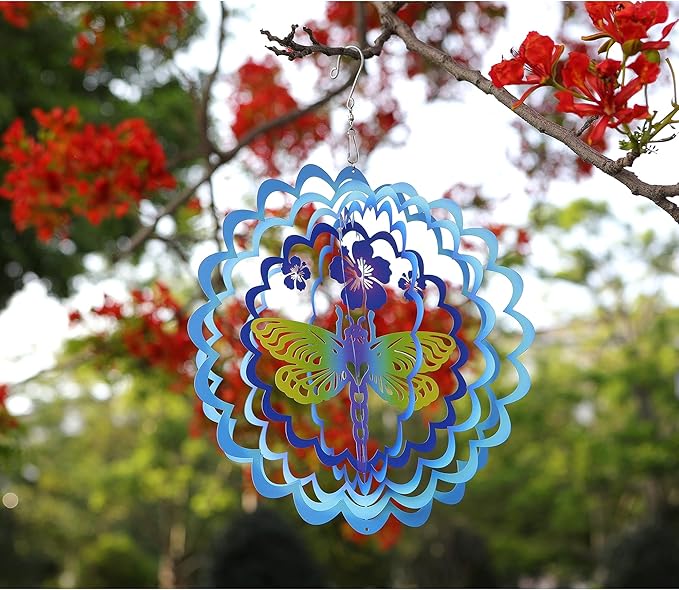Kinetic 3D Metal Dragonfly Wind Spinner Hanging Ornament Worth Gift for Home and Garden - 12inch Dragonfly Mandala Kinetic Hanging Whirligigs Sun Catcher Windmills