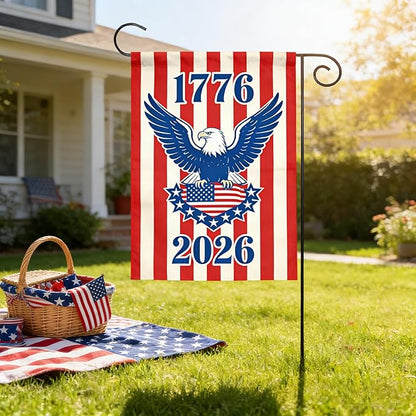 250th Anniversary Garden Flag, Independence Day Garden Flag for Outside, 4th of July Decorations, Patriotic Banner with Eagle and Stripe Design, 12x18 Inch Double-Sided Garden Flags