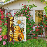 Dyrenson Welcome Spring Summer Bumble Bee Decorative Garden Flag, Daisy Flower Honeycomb Yard Outside Home Decorations, Farmhouse Honey Floral Burlap Outdoor Small Decor Double Sided 12 x 18