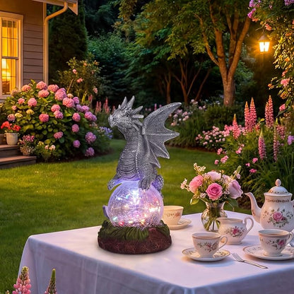 Rempry Solar Garden Dragon Statue Decor for Yard Lawn Patio Outdoor, Fantasy Dragon Lantern Birthday Housewarming Decoration Gifts for Women, Famliy, Friend