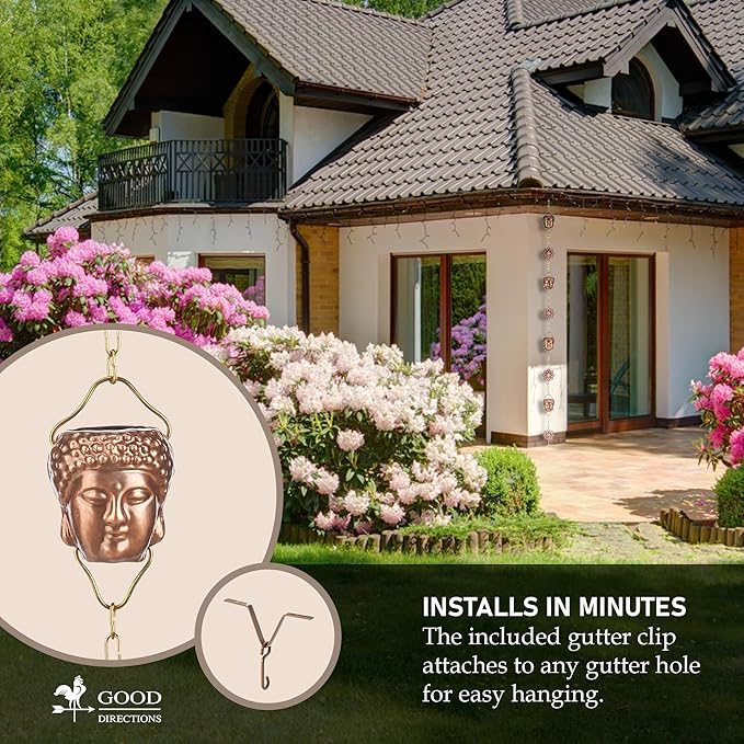 Good Directions 474P-8 Buddha Head Rain Chain 8-1/2 Feet Long, 12 Large Figures,100% Pure Copper