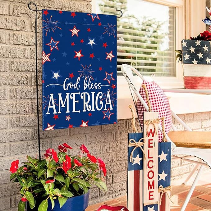 AVOIN colorlife God Bless America 4th of July Patriotic Garden Flag 12x18 Inch Double Sided Outside, Stars and Stripes Yard Outdoor Decoration