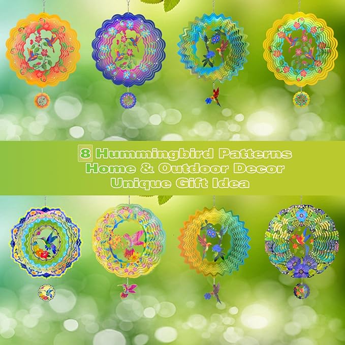 Wind Spinners - 12 Inches Large Hummingbird Wind Sculptures, 3D Reflective Metal Wind Spinner for Yard and Garden, Hummingbird Gifts for Daughter, Mom, Grandma's Birthday, Purple