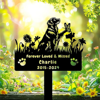 Custom Golden Retriever Dog Memorial Grave Marker,Personalized Metal Flora Dog Memorial Stake,Dog Memorial Plaque Burial Stake Engraved Sign,Sympathy Grave Stake for Lost Dog,Dog Headstone