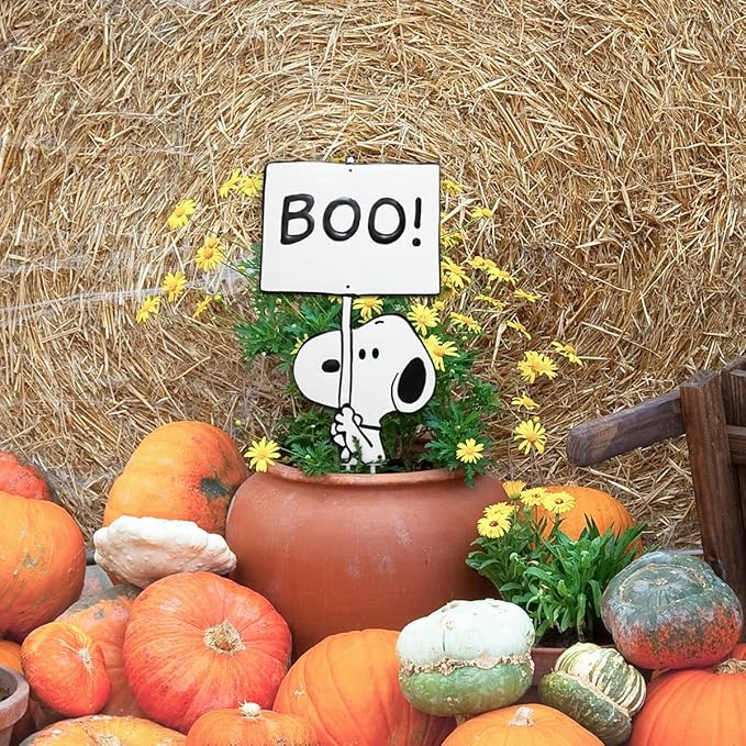 PRODUCTWORKS Peanuts Pumkin Press-in Icon Metal Stake Halloween Harvest Decor Porch Decorating Indoor Outdoor (Snoopy Boo Sign)
