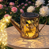 Solar Watering Can Lights with Fairy & Flowers, Outdoor Garden Decor with Cascading String Lights, Waterproof Solar Powered Hanging Lantern for Patio Yard Pathway, Gift for Mom Cat Lovers Gardeners