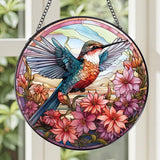 Rngmsi Hummingbird Flower Stained Glass Window Hanging, 7.8″ Sun Catchers with Hook Indoor Window Decor, Decorative Suncatchers Home Garden Art Gift for Bird Lovers Housewarming