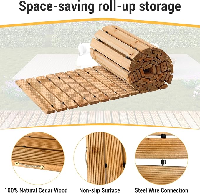 12FT Straight Wooden Garden Pathway Walkway Outdoor Roll Out Decorative Garden Non-Slip Patio Path Decorative Boardwalk Outdoor Road Floor for Backyard Beach Wedding Party