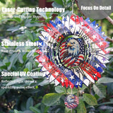 Sunflower American Flag Eagle Patriotic Wind Spinners Outdoor for Yard and Garden,12 Inch 3D Stainless Steel Metal Hanging Kinetic Wind Sculpture, Independence Day Decor Indoor Ar