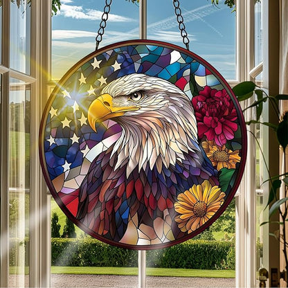 VAIIEYO Eagle Sun Catcher Stained Glass Window Hanging Ornament, Handmade Bird Sun Catcher Animal Decoration with Hooks for Window Garden Home, Mother's Day & Birthday Housewarming Gift (7.8 inch)
