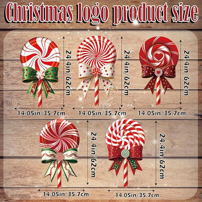 Outdoor Christmas Decorations Jumbo 24 Inch Lollipop Yard Signs 5ct with 20 Stakes 10 Fiberglass and 10 Metal Waterproof Holiday Christmas Decorations for and Garden Waterproof