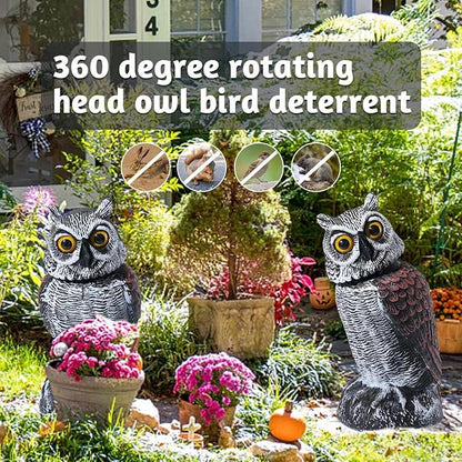 KKY 2 Packs Fake Plastic Owl Bird, Garden owl Statue,Can Repel Pigeons Away from The House, Garden, Pool. (Black 2pc)