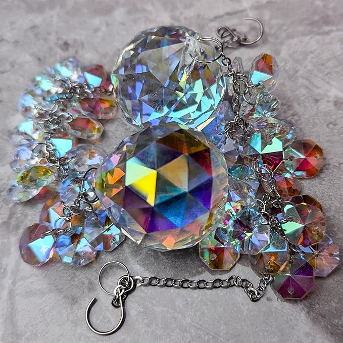 suncatchers Crystals for Windows, 40mm auraro Suncatcher Balls with AB Chandelier Beads Silver Chain, Hanging Crystals for Windows, Ceiling,Wedding, Party,MOM Daughter Gift(2 pcs)