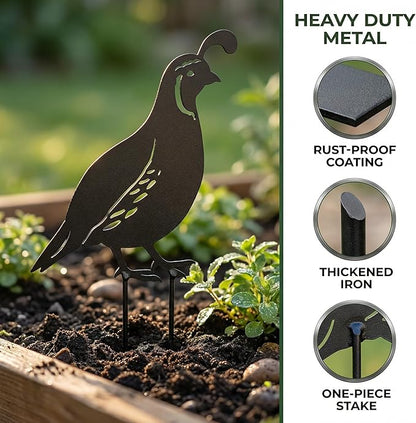 NUOBESTY 4Pcs Quail Family Garden Stakes, Metal Bird Yard Decor Decorative Garden Art Sculptures Statues for Outdoor Lawn Ornament & Patio Backyard, Bird Lover Favors for Women Mom Grandma