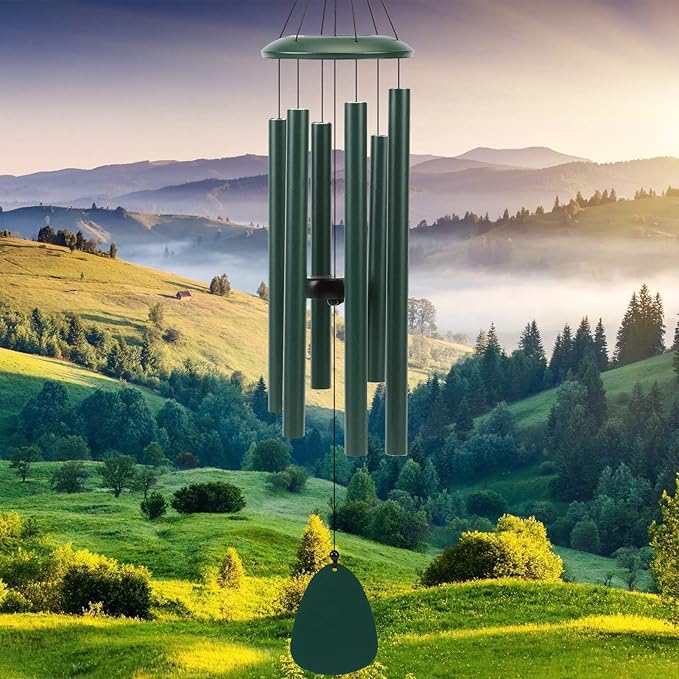 FSVGYY Wind-Chimes-Outdoor-Deep-Tone, Large Soothing Melodic Tones Windchimes, Wind Chimes for Outside, Memorial Wind Chime Best Gift for Mom Women Grandma Neighbors(32" Forest Green Coated Aluminum)