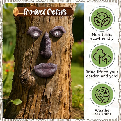 4 Pack Tree Faces Decor Outdoor, Tree Face Outdoor Statues Old Man Trees Hugger Yard Art Garden Decor, Funny Bark Ghost Statues for Halloween Easter Spring Decoration