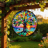 Stained Glass Tree of Life Suncatcher, Handmade Rainbow Maker Window Hanging for Garden or Home – Memorial & Sympathy Gifts, Remembrance Gift for Women Mom Family, Whimsical Decor (Colorful, Medium)