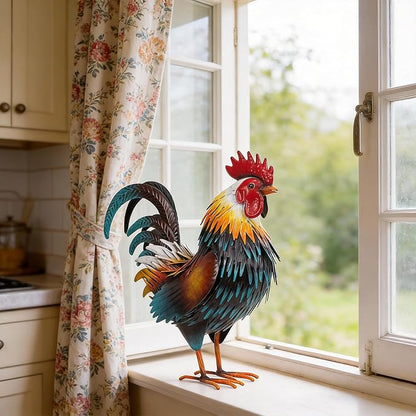 Ratuor Rooster Garden Statue Sculpture Metal Chicken Yard Decor Outdoor Figurines Patio Backyard Decoration (Yellow)
