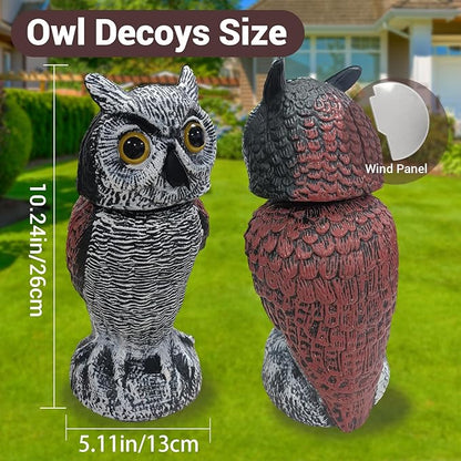 Fake Owl Decor - Rotating Head Garden Scarecrow for Outside Orchard Farm, Waterproof Outdoor Garden Statues, Plastic Owl Decor for Home Patio Yard Decorations