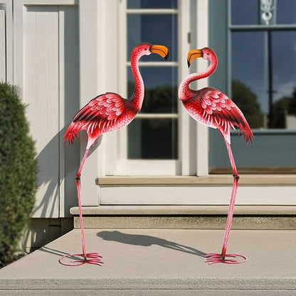 Extra-Large Flamingo Statue, 37.2" Handmade Metal Flamingo Yard Decor with Ground Stakes, Unique Outdoor Lawn Ornaments for Garden Patio, Vintage Pink Sculpture Gift for Housewarming Party