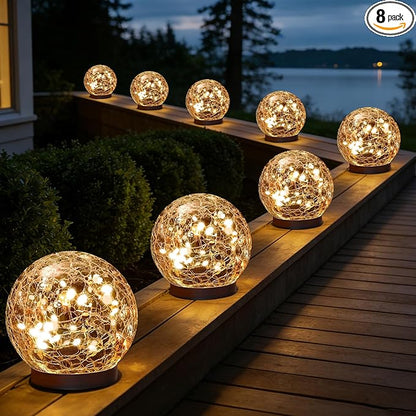 MLKNK Solar Globe Lights Outdoor Waterproof-Solar Balls-Solar Garden Lights-Orbs for Outside 8 Pack Cracked Glass Ball for Lawn Patio Yard Backyard Decorations