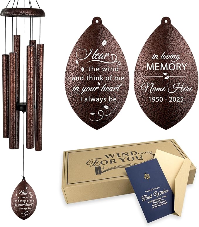 ASTARIN Sympathy Wind Chimes Custom, Personalized Dragonfly Wind Chimes Sympathy Gifts for Remembrance, Bereavement Gifts for Men in Memory Wind Chime, 36 inch Windchime(Produced in USA)