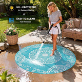 Pauwer Waterproof Outdoor Rug 6ft, Reversible Plastic Straw Patio Camping Rug, Indoor Outdoor RV Mat Carpet for Deck, Camper, Porch, Balcony, Backyard, Picnic, Boho Teal