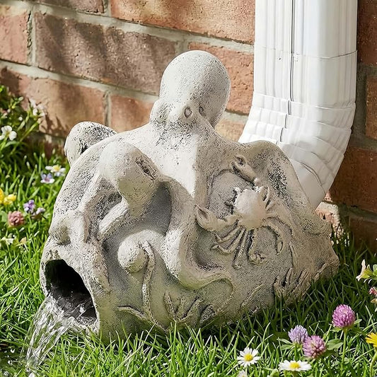 Real Octopus Gutter Downspout Extender Statue, Garden Ornament, Fish Decorative Gutter Extension Downspout, Perfect Rain Diverter for 3"x4" Downspouts, Eco-Friendly Resin, Outdoor Decor Gift