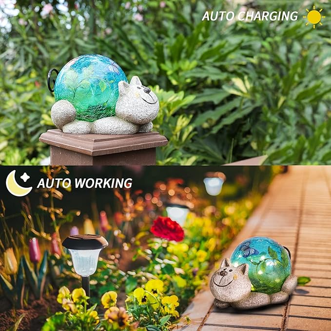Solar Garden Statues Outdoor Decor - Cat Outdoor Statues with Solar Lights Resin Cat Sculptures for Yard Art Lawn Ornaments, Valentines Day Gifts, Housewarming Garden Gifts
