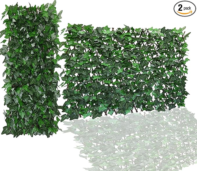 Expandable Faux Ivy Fence,Artificial Privacy Screen Decor for Outdoor Wall, Balcony and Patio, Single Sided Leaves (2, Green-Ivy)