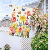 Baccessor Spring Easter Tulip House Flag Double Sided 28x40 Inch Burlap,Daffodil Floral Butterflies Large Garden Flag Porch Patio Front Entry Yard Seasonal Farmhouse Outside Outdoor Decor